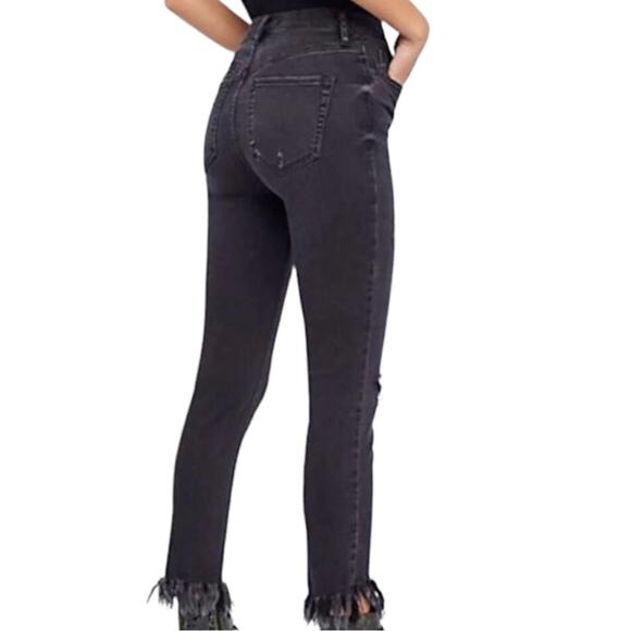 Free People Black Distresssed Frayed Jeans - Picture 6 of 12